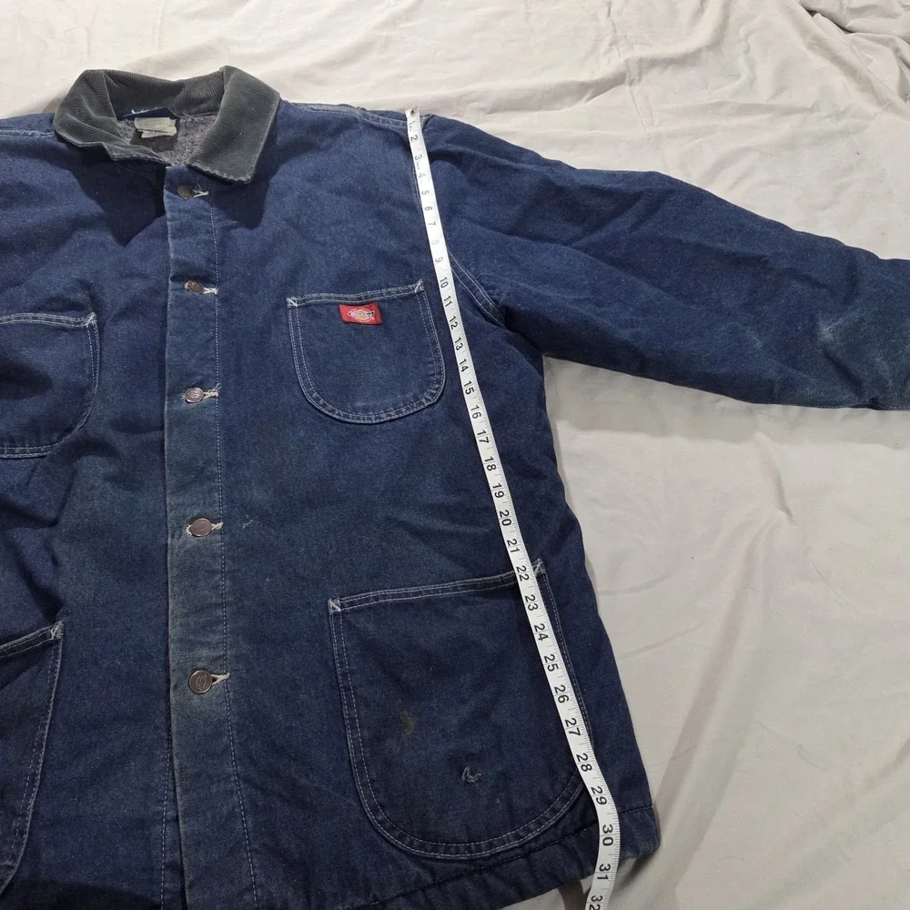 Dickies Distressed Denim Blue Chore Coat Blanket Lined Corduroy Collar Mens XXL